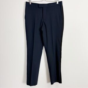 Nordstrom Rack Dress Pants Men 34W Navy Blue Black Stripe Trim Fit NWOT NEW Flaw